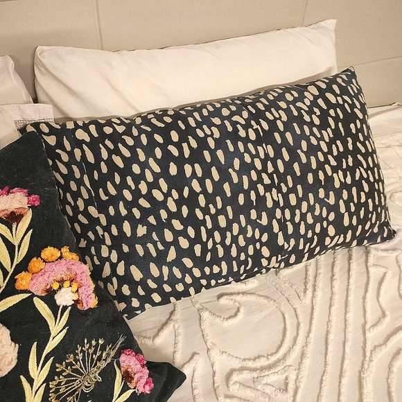 Navy Blue and White Boho Speckled Cushion - Picture 4 of 16